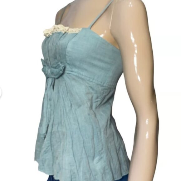 Robert Rodriguez Women’s Size 4 Blue Cotton Lace Bow Front Spaghetti Strap Top - Picture 2 of 4